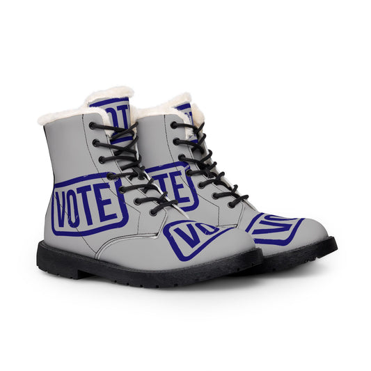Vote-Stamp Fur Lined Leather Boots — Men’s Winter Political Statement Footwear