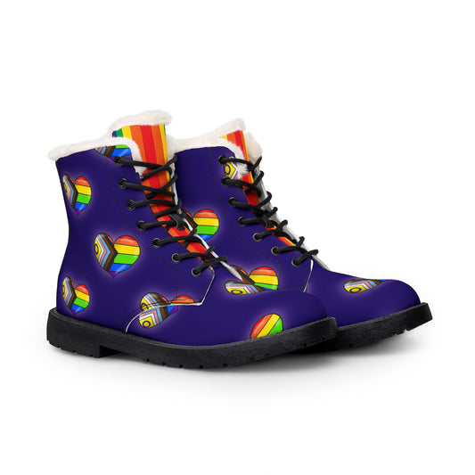 Rainbow Pride Heart Leather Boots/Faux fur